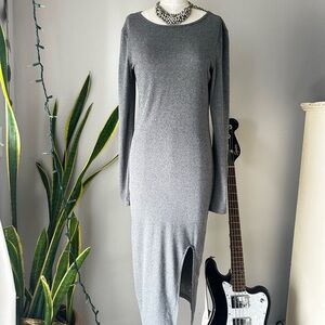 Abound Women’s Metallic Silver gray  Long Sleeve Dress with Slit